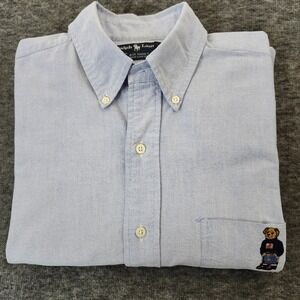 Rare Ralph Lauren Teddy Bear Sport Long Sleeve Shirt Blue Size M Big & Tall